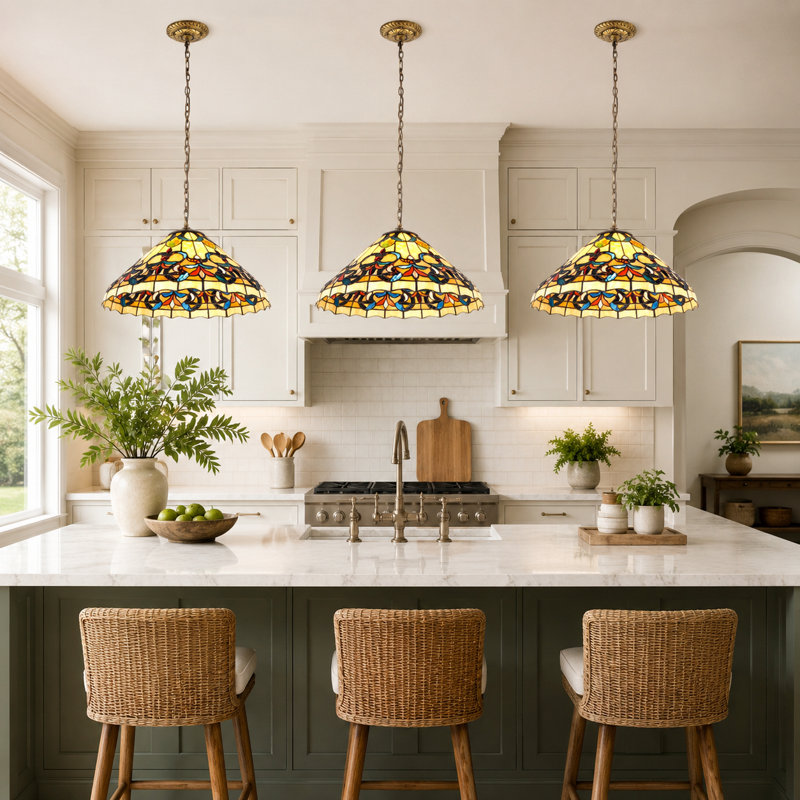 George Oliver 15.7-Inch Tiffany Style Stained Glass Pendant Light